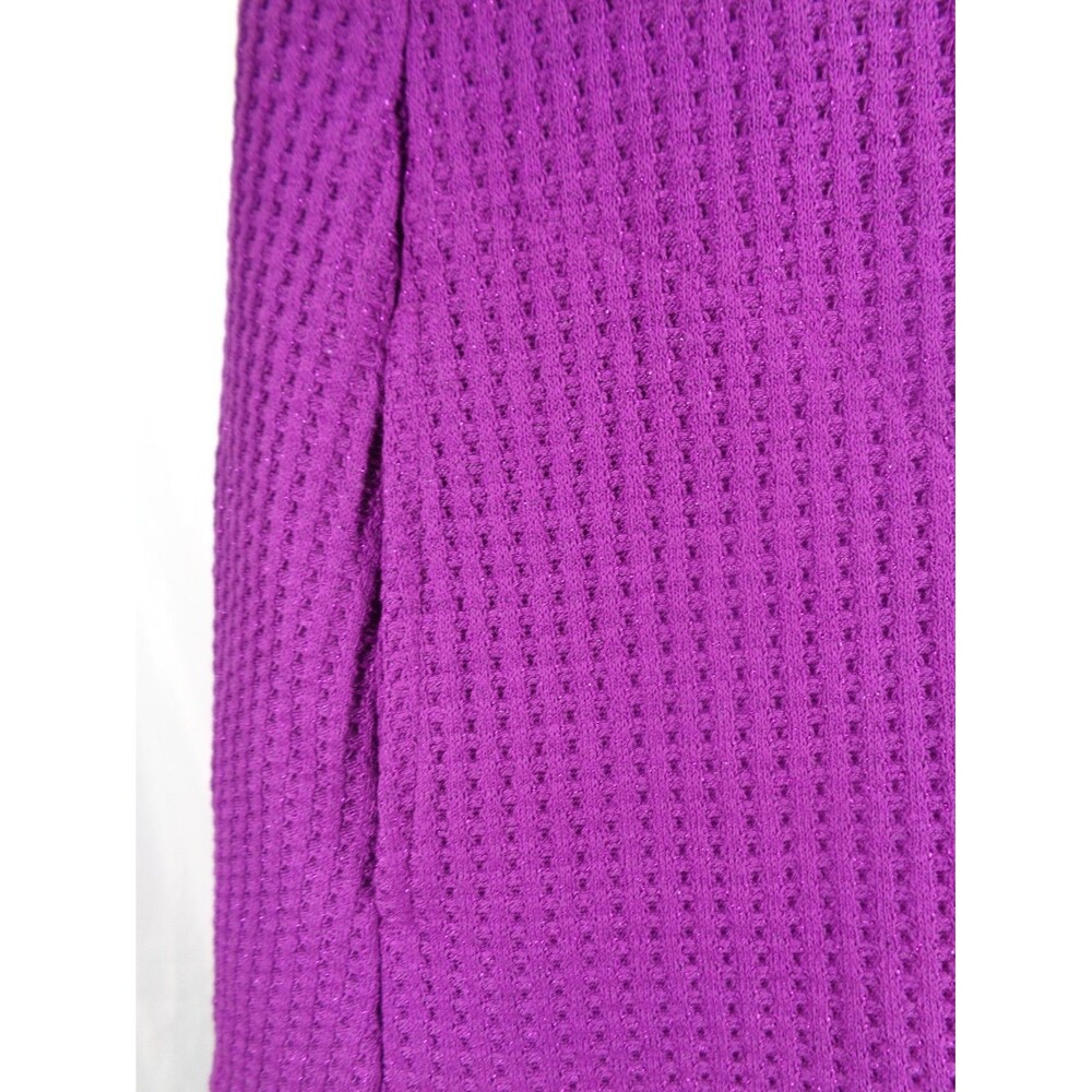LOGO Lori Goldstein Purple Metallic Waffle Knit Mock Neck Top Lace Sz Large New - Picture 11 of 15